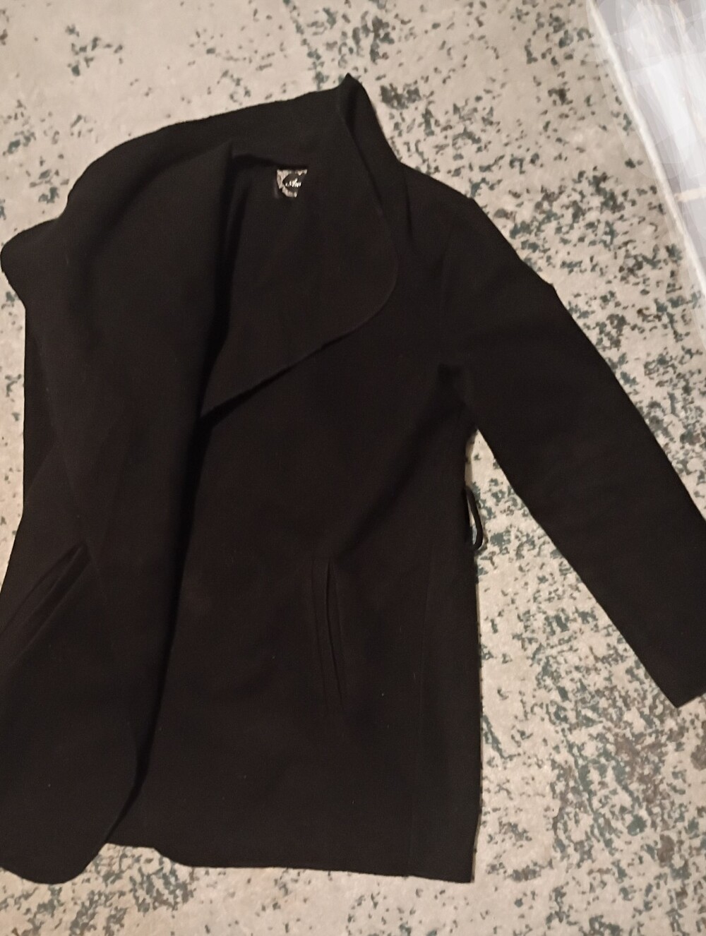 Ambiance Black Women's Draped Open-Front Coat